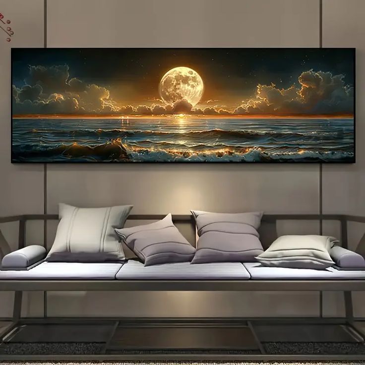 Jual Lukisan Pemandangan Bulan Purnama Laut Malam Hari Aesthetic 200 x ...
