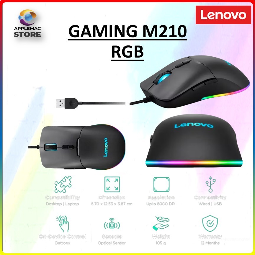 Jual LENOVO GAMING M210 RGB MOUSE 8000 DPI, 300 IPS, 35G, & 1000Hz ...