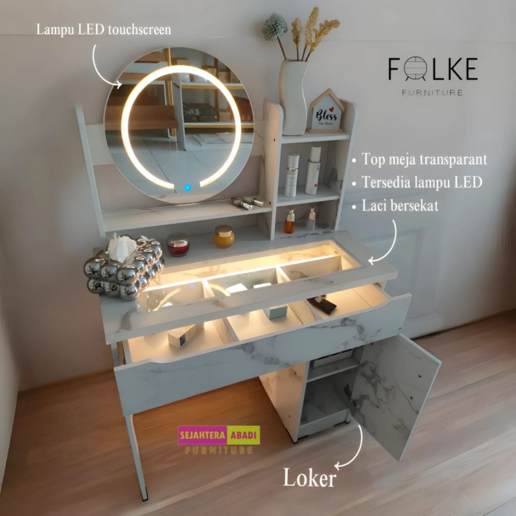 Jual meja rias led touch screen LALISA dressing table knockdown system ...