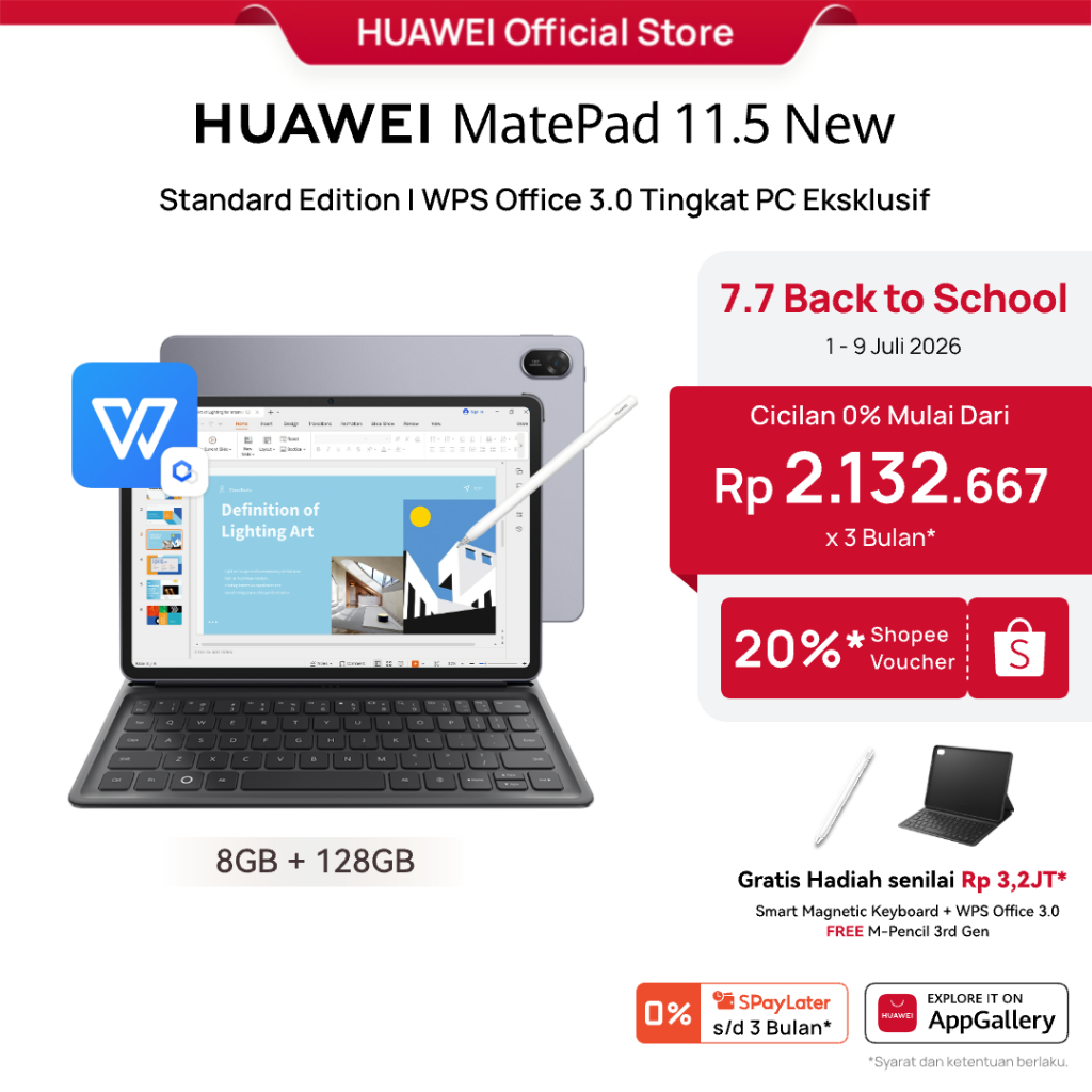 [7.7 Voucher s/d 20% | FREE PEN] HUAWEI MatePad 11.5” New Standard Edition Tablet | WPS Office 3.0 Tingkat PC Eksklusif | 10,100 mAh 40W HUAWEI SuperCharge