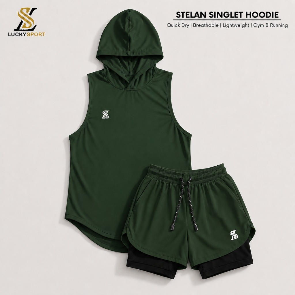 Stelan Jersey Singlet Hoodie Dan Celana Olahraga Voli Lari Running futsal joging pria sport
