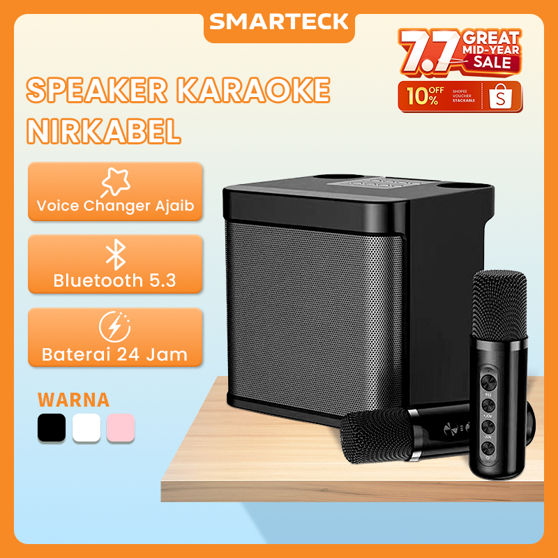 Smarteck Speaker SK04 Bluetooth Karaoke 2Mic Speaker Aktif Full Bass Subwoofer 3D Stereo TV AUX HiFi KTV Equipment Wireless Portable Musik Box For Family Party