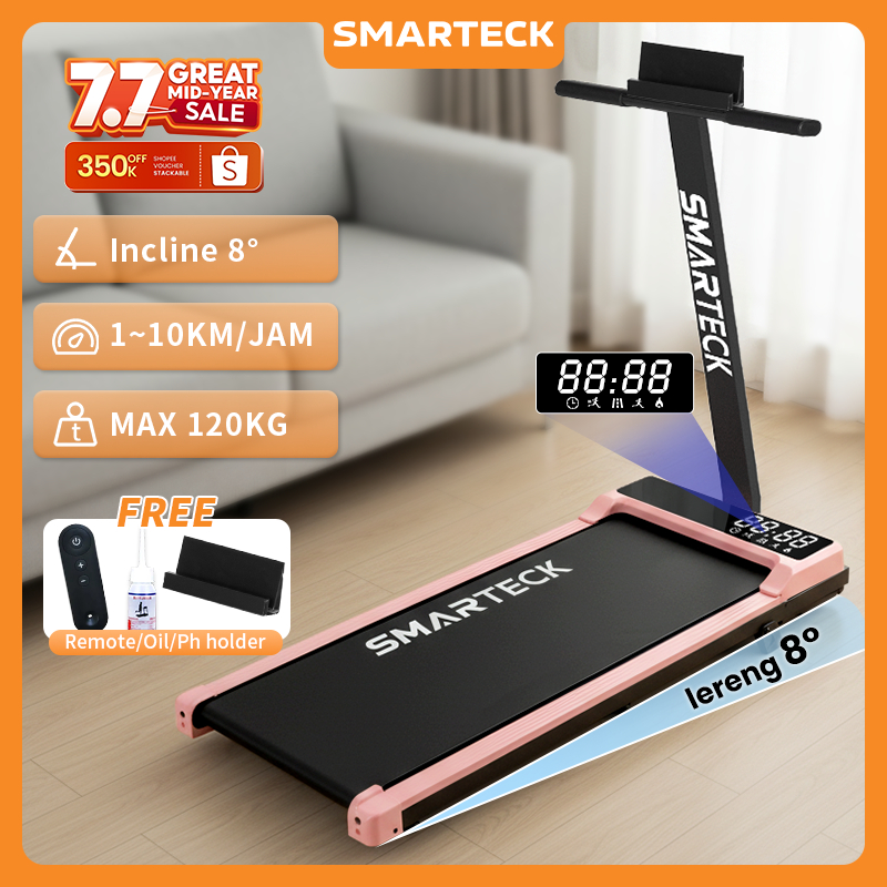 Smarteck Treadmill Incline T Model Sport Treadmill Sudut 8° Electric Low Watt Dapat Dilipat Running Pad Alat Olahraga Fitness Lipat Treadmill Portable Walking Pad