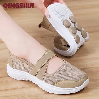 QINGSHUI Sepatu Sneakers Slip-On Wanita Model Terbaru Hitam Putih Cocok untuk Kerja & Olahraga