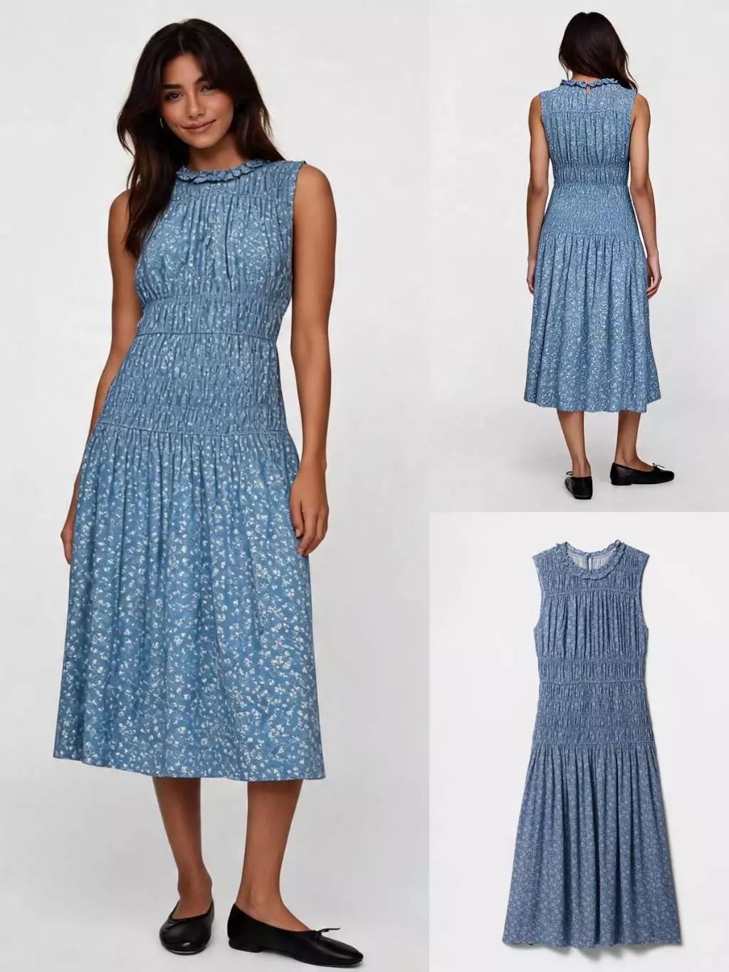 Dress Midi Wanita GP Sleeveless Smocked Ruffle Midi Dress - 2763
