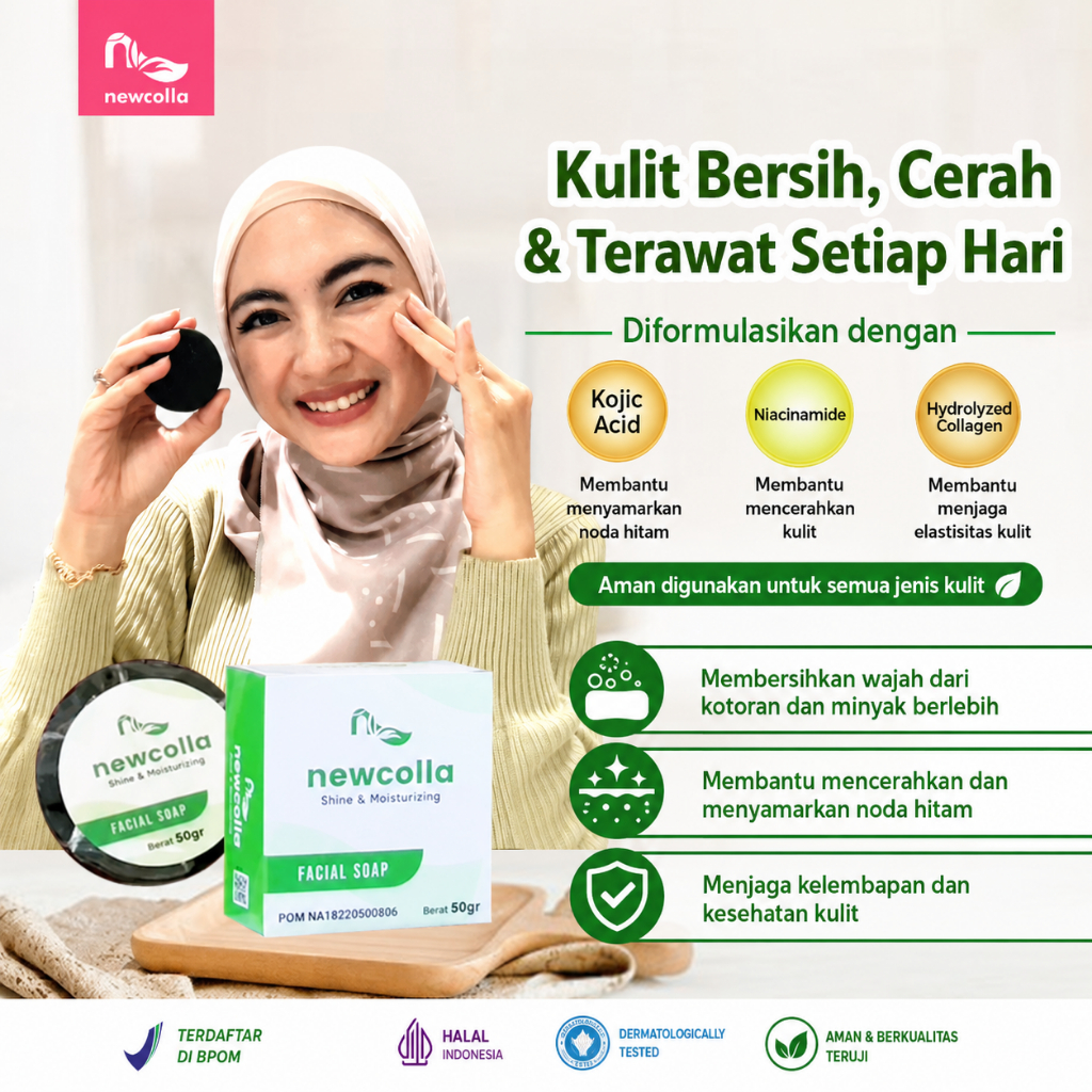 Newcolla Facial Soap sabun pencerah pembersih wajah asli ori bpom