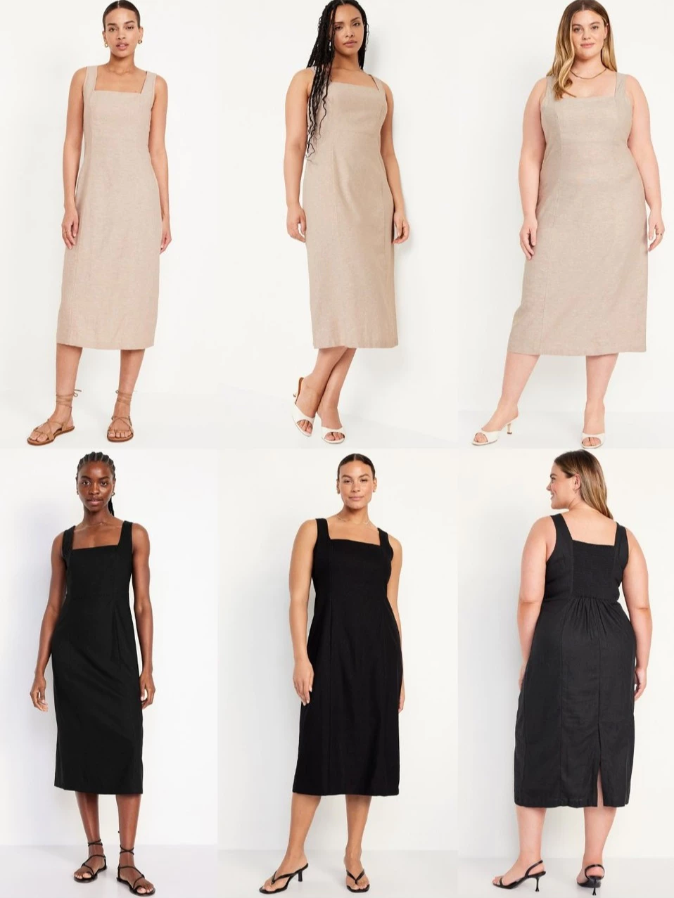 Dress Midi Wanita Casual Bahan Linen OLN Sleeveless Square-Neck Midi Dress - 2744