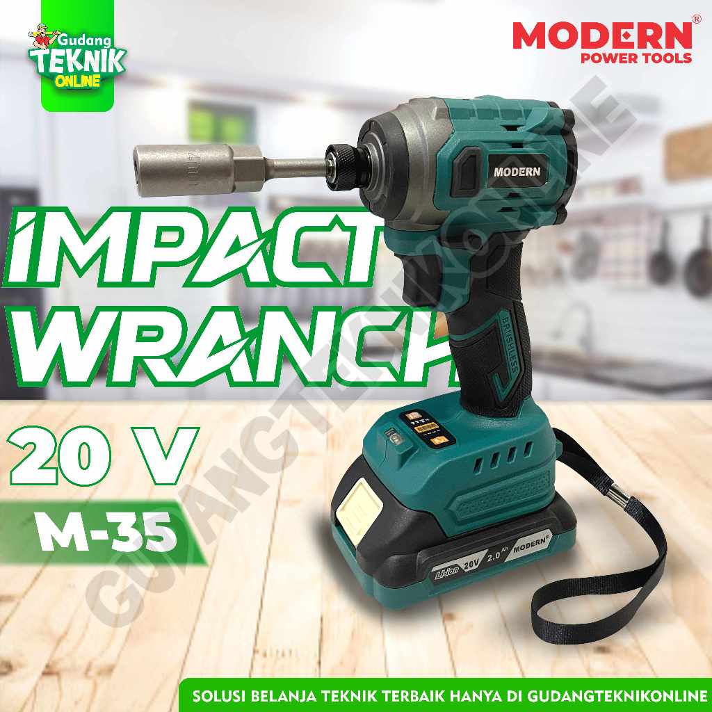 Impact Driver CORDLESS MODERN M-35 20V 230Nm Brushless / Mesin Bor Impact Impek Pembuka Buka Baut Sekrup Pengencang Baut Motor Mobil BATERAI BATTERY M35 M 35 MODERN