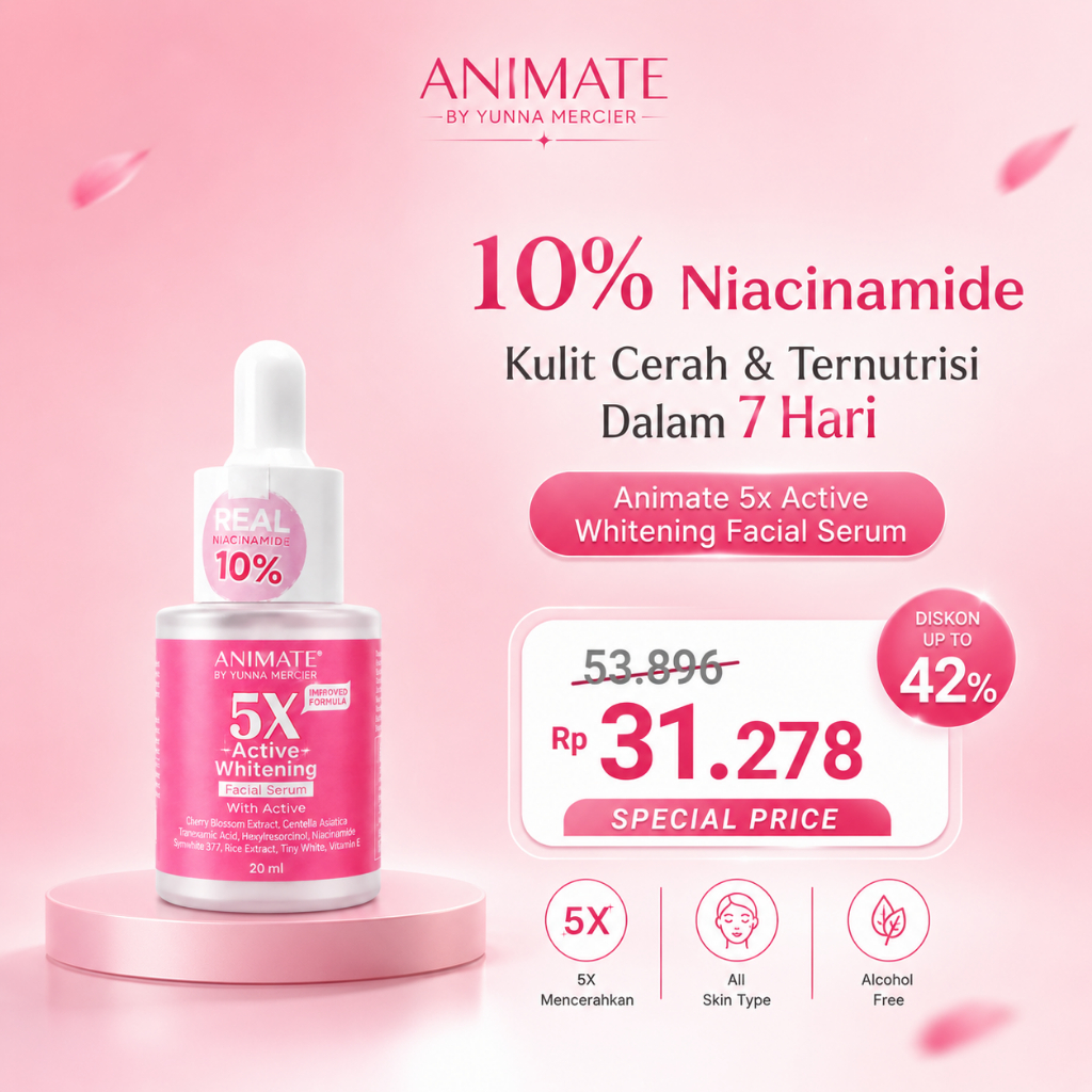 Animate 5x Active Whitening Facial Serum 20 ml 10% Niacinamide BPOM