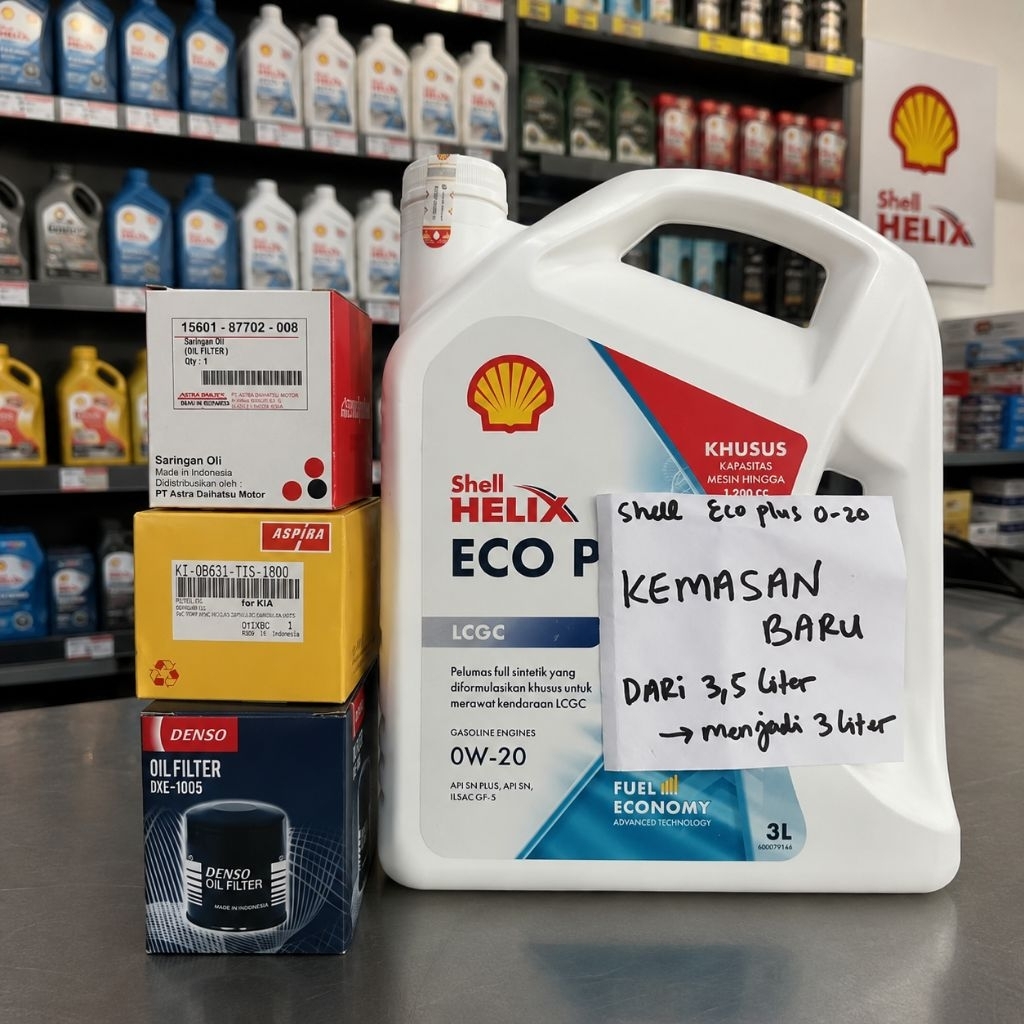 Jual Paket Oli Shell Helix ECO Plus 0W-20 3 Liter + Saringan Oli / Oil ...