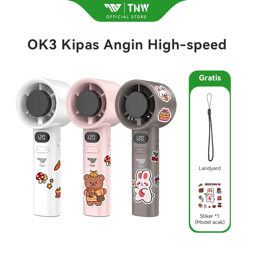 TNW OK3 Kipas Angin Portable High-Speed Turbo Fan Mini Handheld Kipas LED Digital Display 120 Level Wind Adjustable Fan