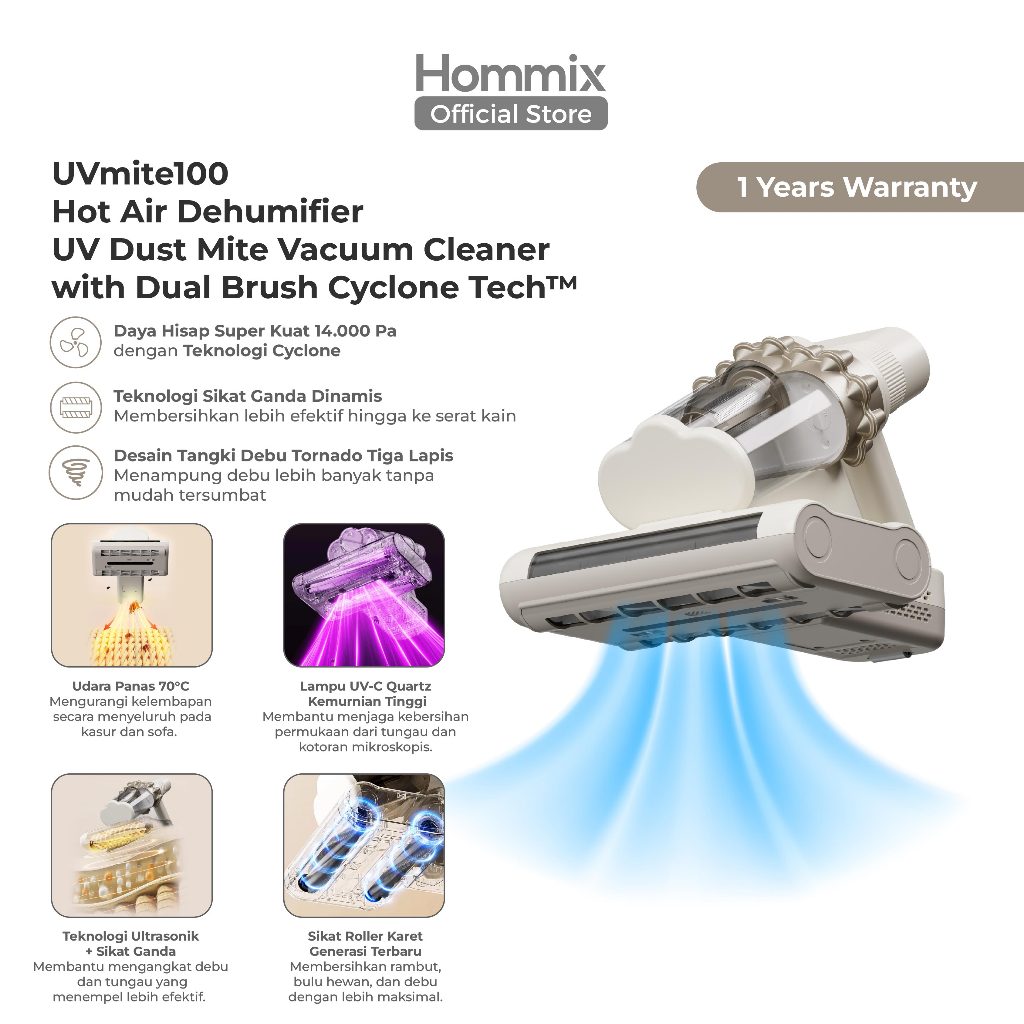 Hommix UVmite100 Anti Dust Mites UV Vacuum Cleaner  | Penyedot Debu Tungau |  Penyedot Debu Genggam | Vacum Cleaner Kasur | Vacum Cleaner Karpet