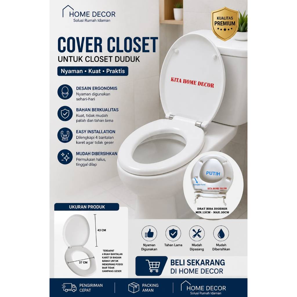 Tutup Closet duduk model toto Oreste / Toilet seat + Dudukan karet / TUTUP KLOSET TOTO