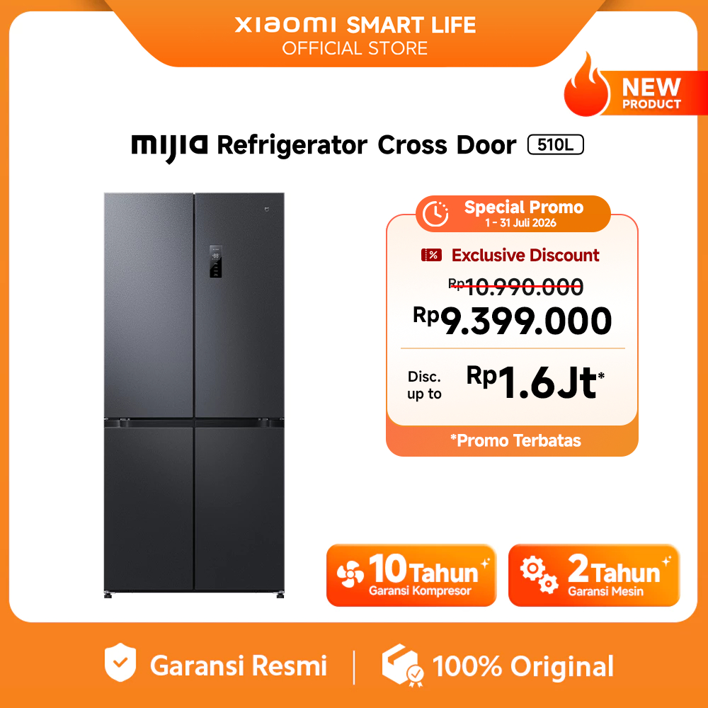 Xiaomi Mijia Refrigerator Cross Door 510L | Smart Control |  510L Big Capacity & Ultra-Slim Design | Ag+ Fresh : Anti-bacterial protection & Deodorizing | Dual Inverter | Kulkas 4 Pintu [Official Store]