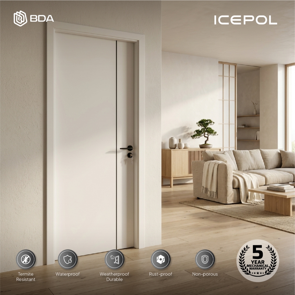 Icepol Pintu UPVC Laminate Putih Waterproof Tahan Karat Modern Mewah IC-2106