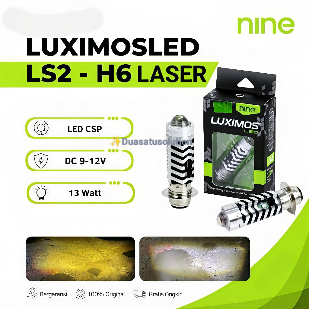 LAMPU LED UTAMA MOTOR H6 LASER + SENJA  NINE LUXIMOS LS2 PUTIH KUNING
