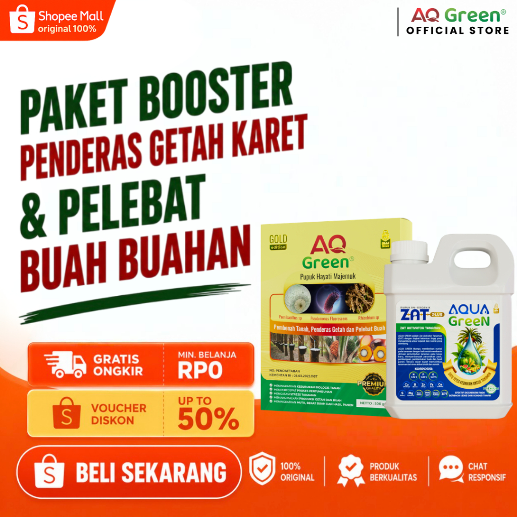 Paket AQ Green Gold 500 gram + ZAT Plus 1 Liter - Pupuk Organik Hayati - Penyubur Tanaman Original
