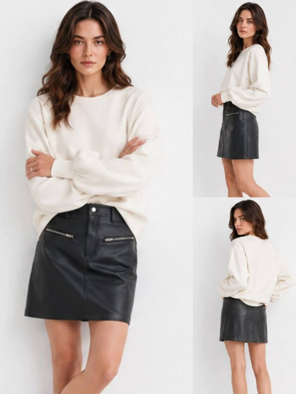 Rok Mini Wanita Bahan Kulit Sintetis LF Faux Leather Moto Mini Skirt - 2785