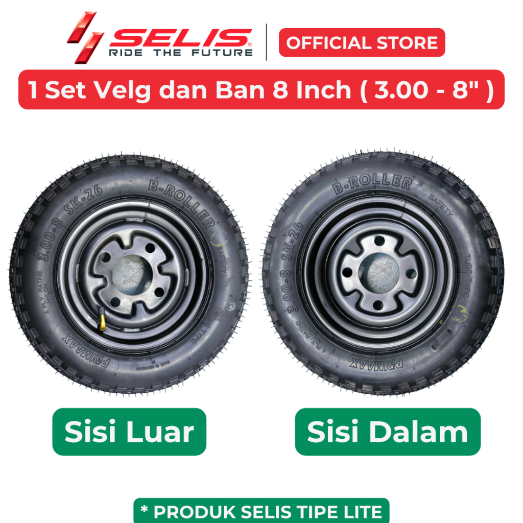 SELIS - 1 Set Velg dan Ban 3.00-8 Sepeda Listrik Universal ( Rim Wheel Set )