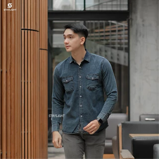 Staylight - Kemeja Jeans Denim Pria Lengan Panjang Premium Snow