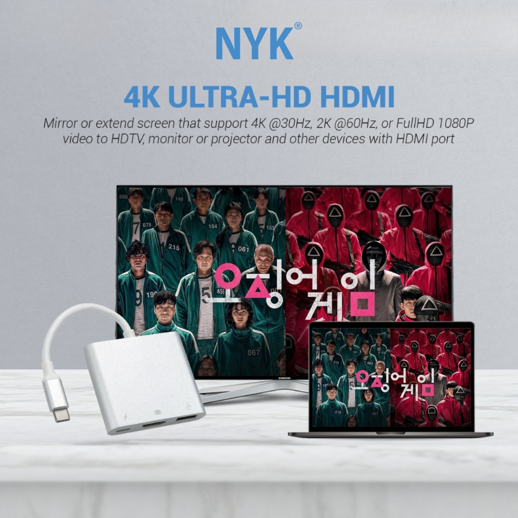 NYK Converter 3 in 1  USB HUB 3.0 Type C to HDMI 4K COD HUB bergaransi Docking Station Data transfer Mobile phone macbook android iphone ipad tab MHL (4)