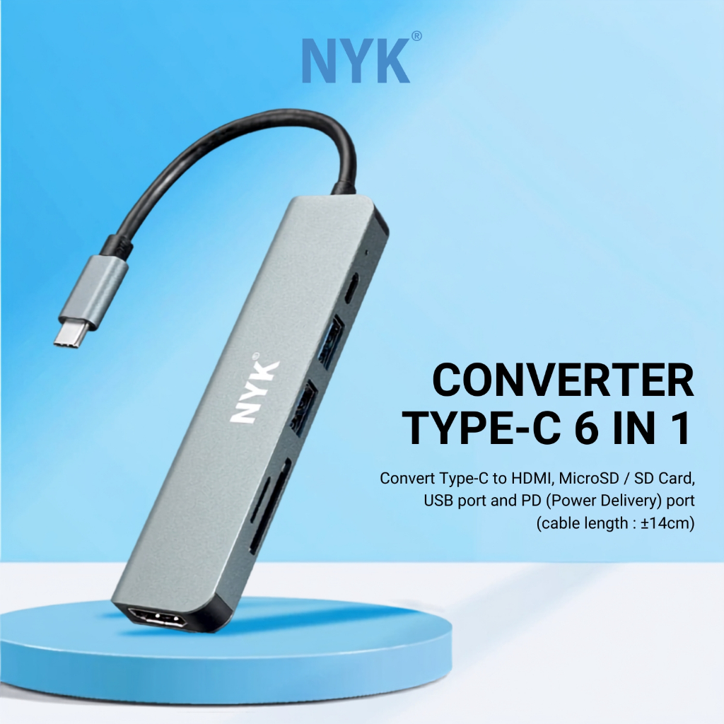 NYK USB Hub type C6 in 1 Converter Type C 3.0 IOS Android Macbook Laptop PC Smartphone Linux COD HUB bergaransi Docking Station Data transfer Mobile p (5)