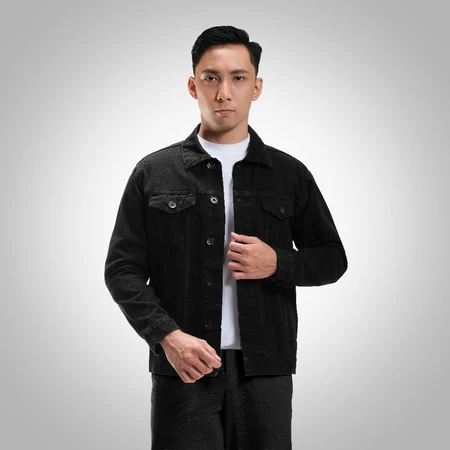 RK002 CUTOFF Falco Jaket Jeans Denim Pria Black