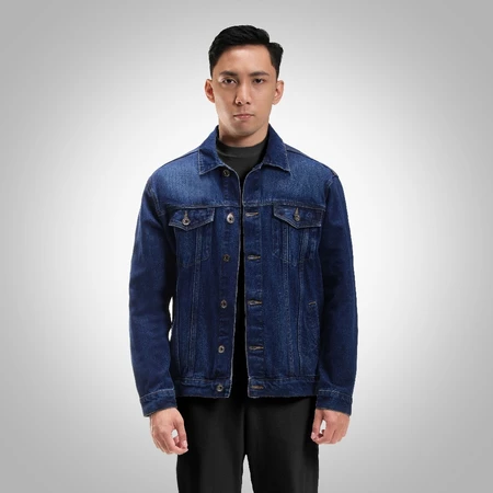 RK002 CUTOFF Falco Jaket Jeans Denim Pria Dark Blue