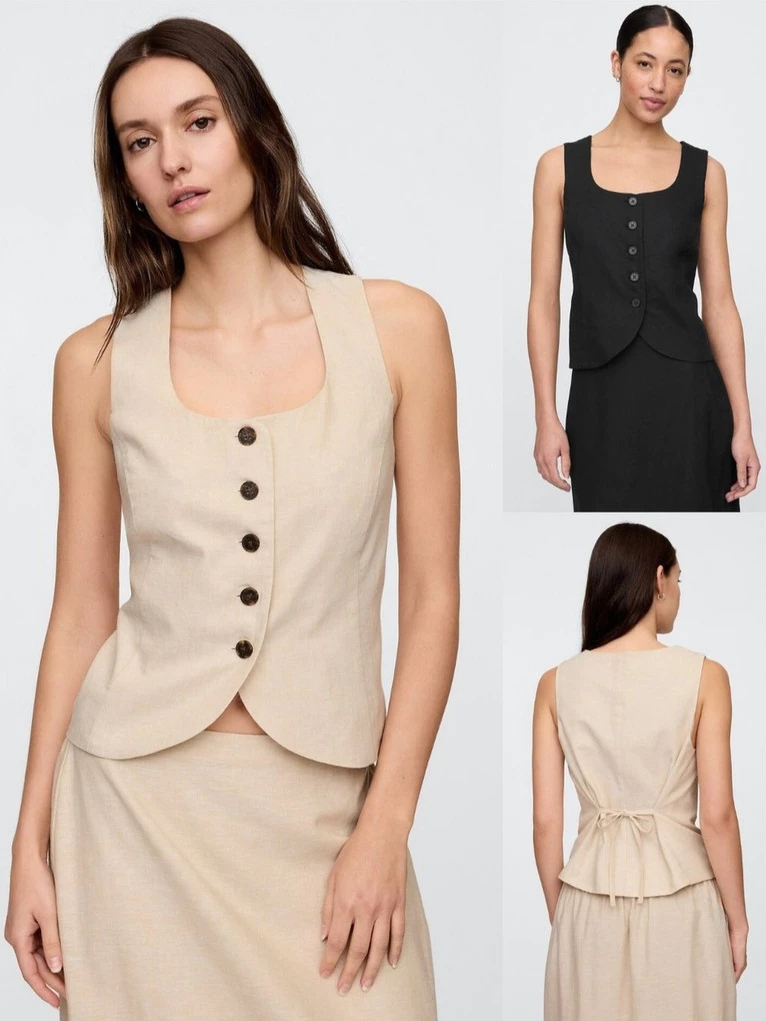 Linen-Blend Tie-Back Vest GAP Rompi Casual Semi Formal Wanita - 2878