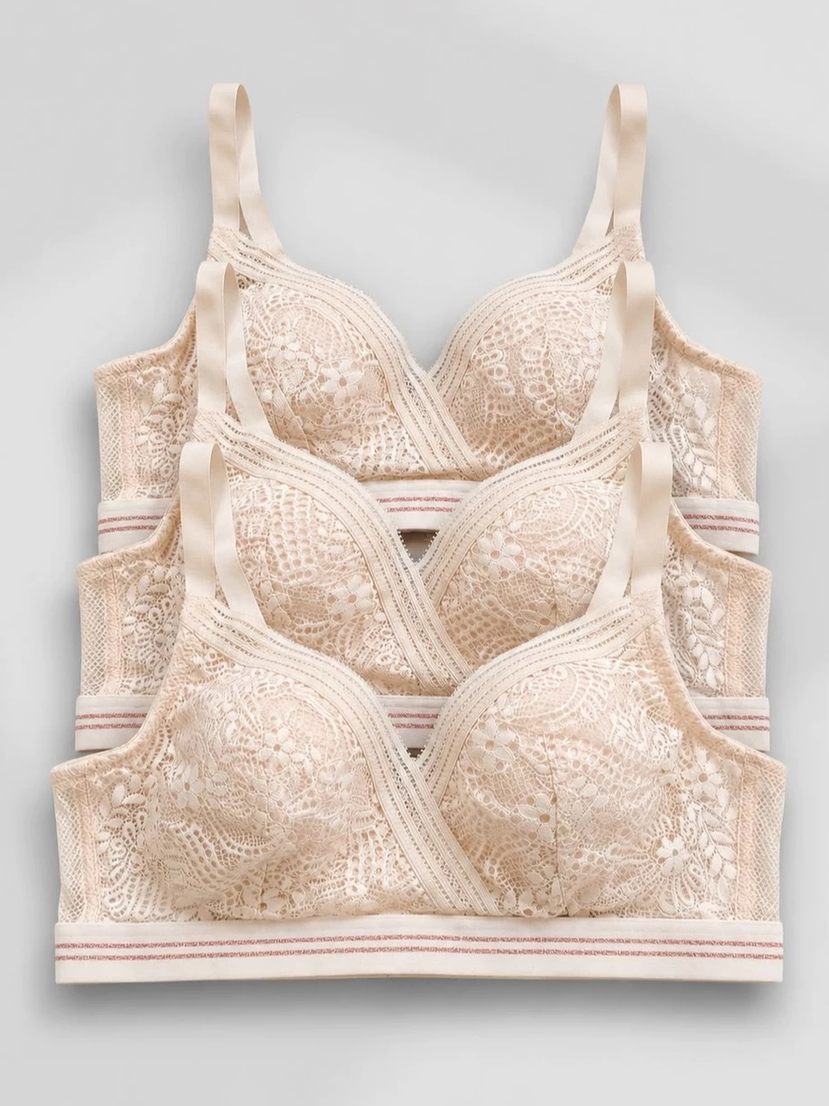 Bra Korea Full Lace Wirefree Tanpa Kawat - Bra Cantik List Gold