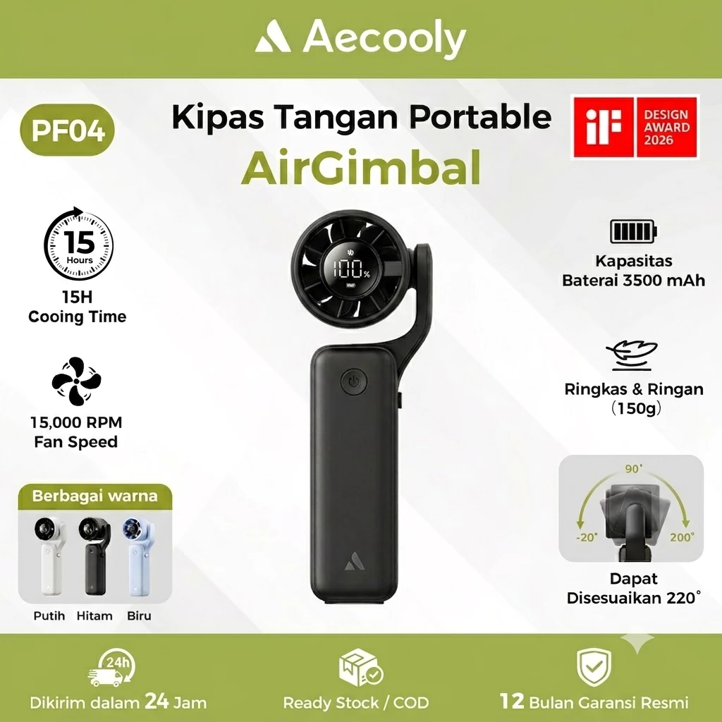 Aecooly AirGimbal Angin Kencang 11m/s Tahan Hingga 15 Jam Kipas Turbo Portable 3500mAh Layar Digital 5 Kecepatan Adjustable 220° - foto 1