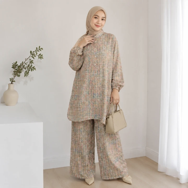 Tampil Modis dengan Setelan 2 Potong Motif Garis Warna Pastel Original FADFAD.ID