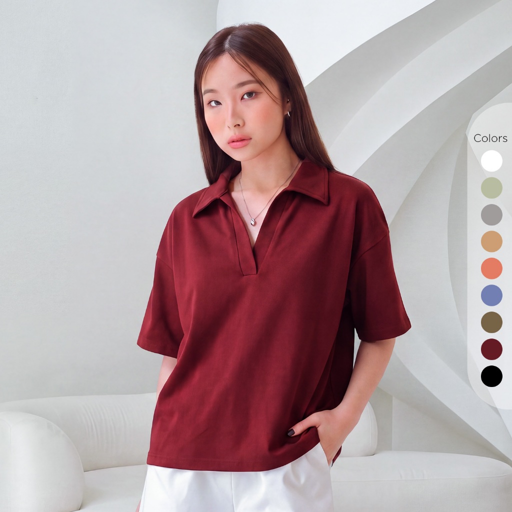 Isla Cleo Top Basic Oversize - Kaos Polo Kerah Lengan…