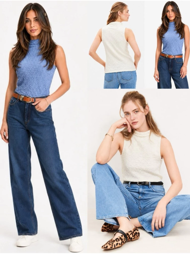 Atasan Wanita LF Women's Puckered Mock Neck Top - 3153