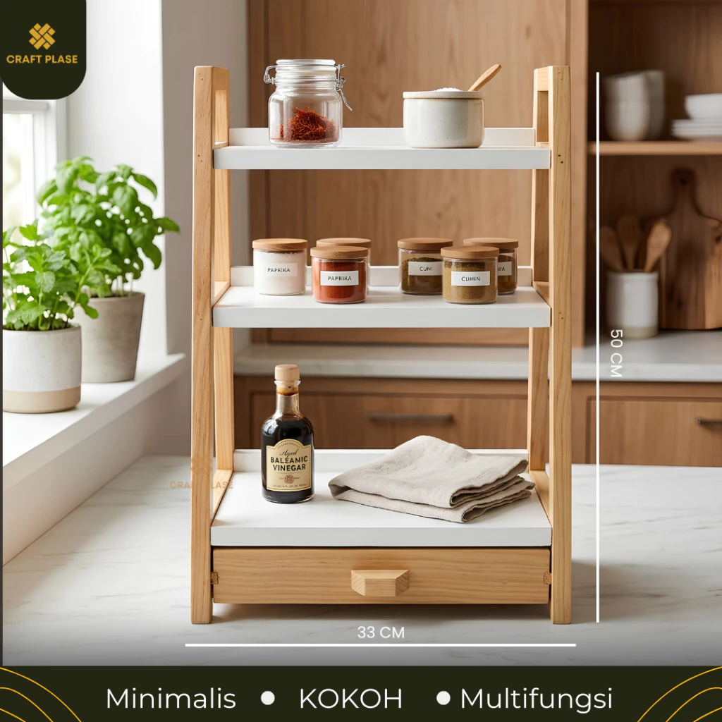 Rak Bumbu Dapur Estetik Kayu Laci Serbaguna 3 Tingkat Big Size Tempat Rempah Dapur | Rp99.000