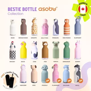 ASOBU Bestie Bottle - Botol Minum Anak Dewasa BPA Free Food Grade/ Tumbler / Insulated Termos Stainless Steel 460ML Tahan Panas Dingin 24 Jam - All Variants Duck Rocket Cow Bunny Unicorn Dino Bear Fox