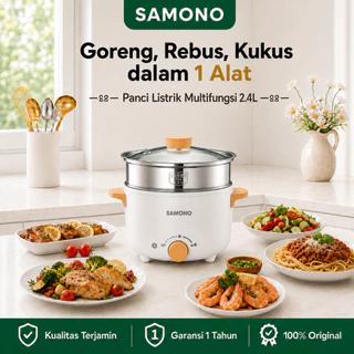 SAMONO Panci Listrik Serbaguna 4L Low Watt Fry Pan Elektrik Teflon Keramik Anti Lengket Kukusan Hotpot Stainless Multifungsi SW-DG01S Garansi