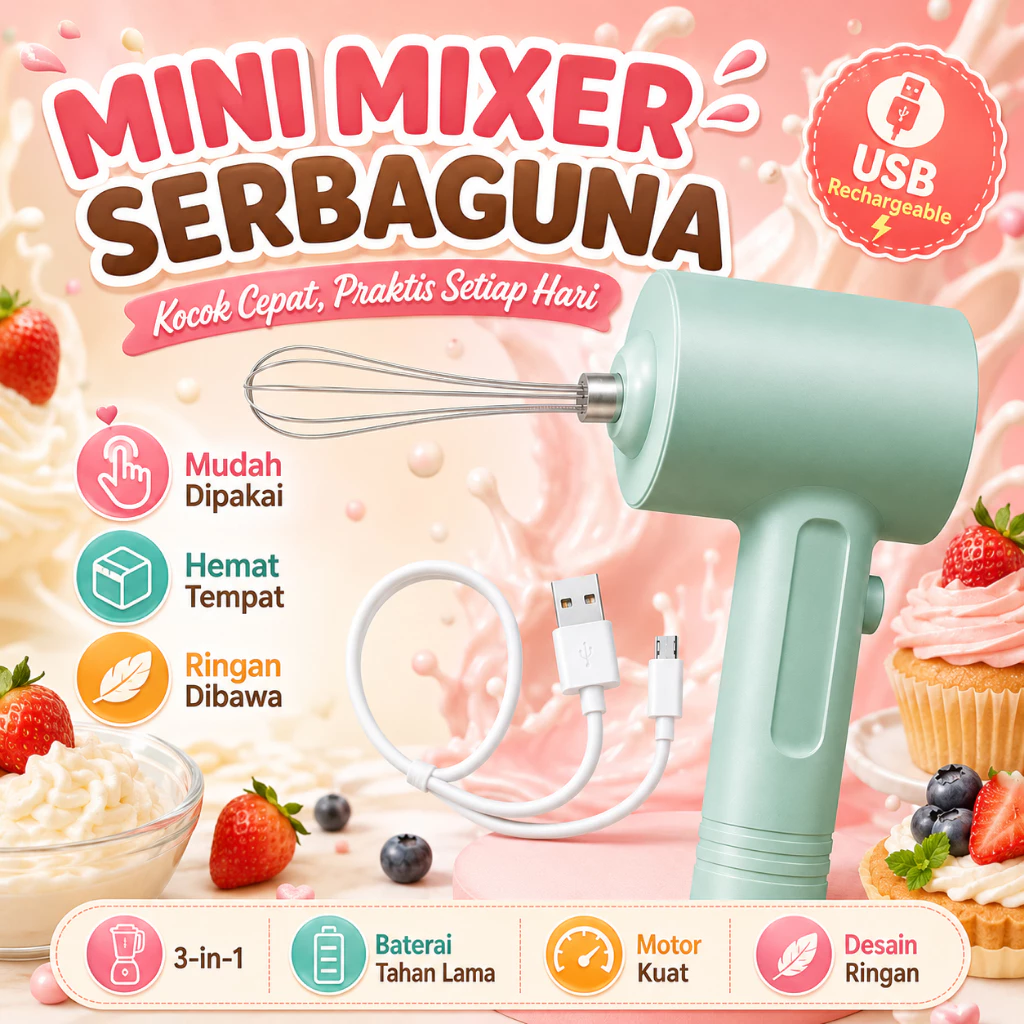 Mixer Tangan Elektrik 3 Kecepatan Tanpa Kabel