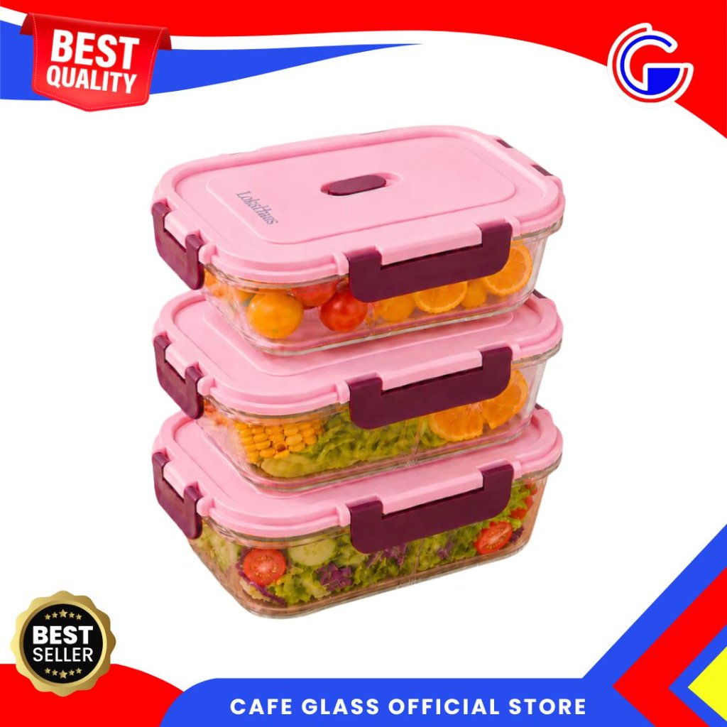Food Container Kaca Clarity Kedap Udara - Wadah Makanan Anti Bocor - Lunch Box Kaca Meal Prep Microwave