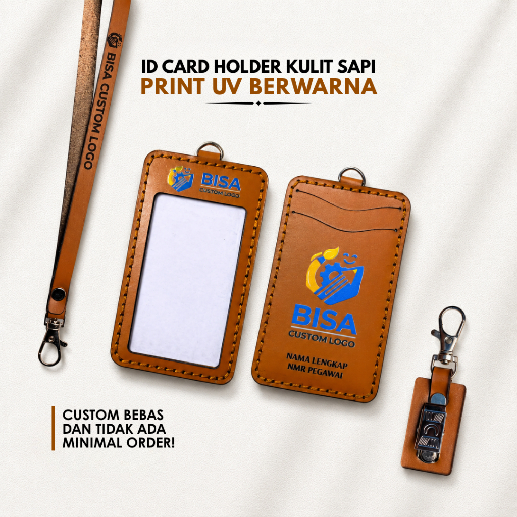 Jual ID CARD HOLDER KULIT PRINT UV BERWARNA NAME TAG KULIT CUSTOM NAMA ...