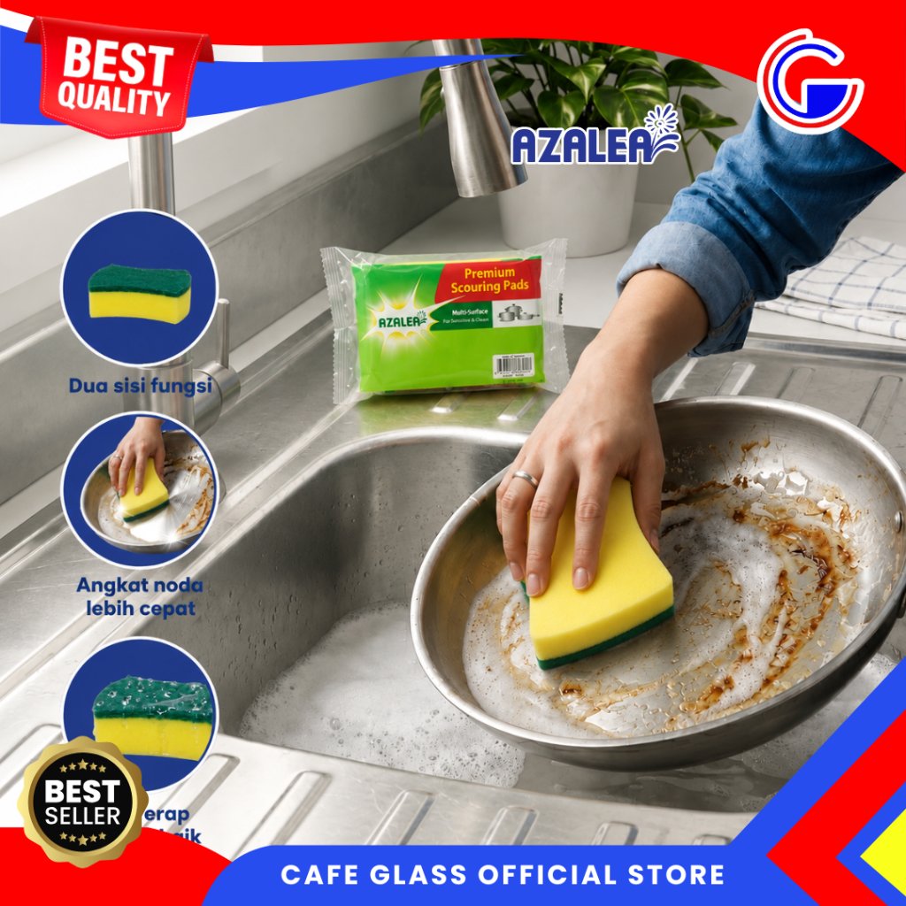Spons Cuci Piring + Sabut - Premium Scouring Pads - Spons Dapur Scrubber isi 5/isi 1 Azalea