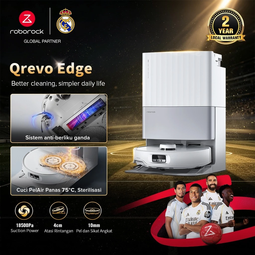 Roborock Qrevo Edge Robot Vacuum Cleaner 18500Pa Vacuum dan Pel Otomatis Garansi Resmi 2 Tahun