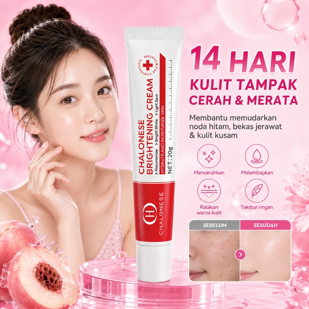 CHALONESE Brightening Cream Niacinamide Moisturizer Krim Pemutih Wajah Glowing Cepat Cream Wajah untuk Kulit Kusam Flek Hitam Bekas Jerawat Noda Hitam Mencerahkan Meratakan Warna Kulit