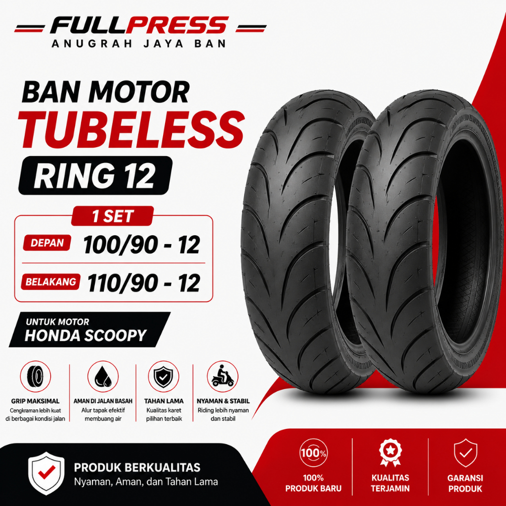 Jual BAN MOTOR SCOOPY FULLPRESS 1 SET RING 12 UKURAN 100/90 110/90 ...
