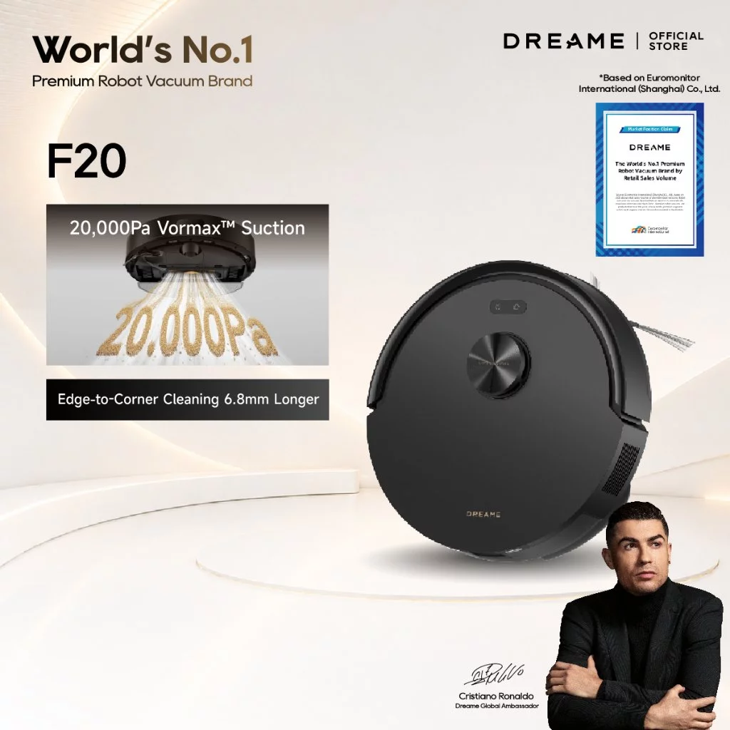 [World's No.1 Premium Robot Vacuum] Dreame F20 Robot Vacuum 2in1 Sapu & Pel Otomatis | Daya Hisap 20.000Pa | Robot Vacuum Cleaner Pintar | Garansi Resmi 24 Bulan