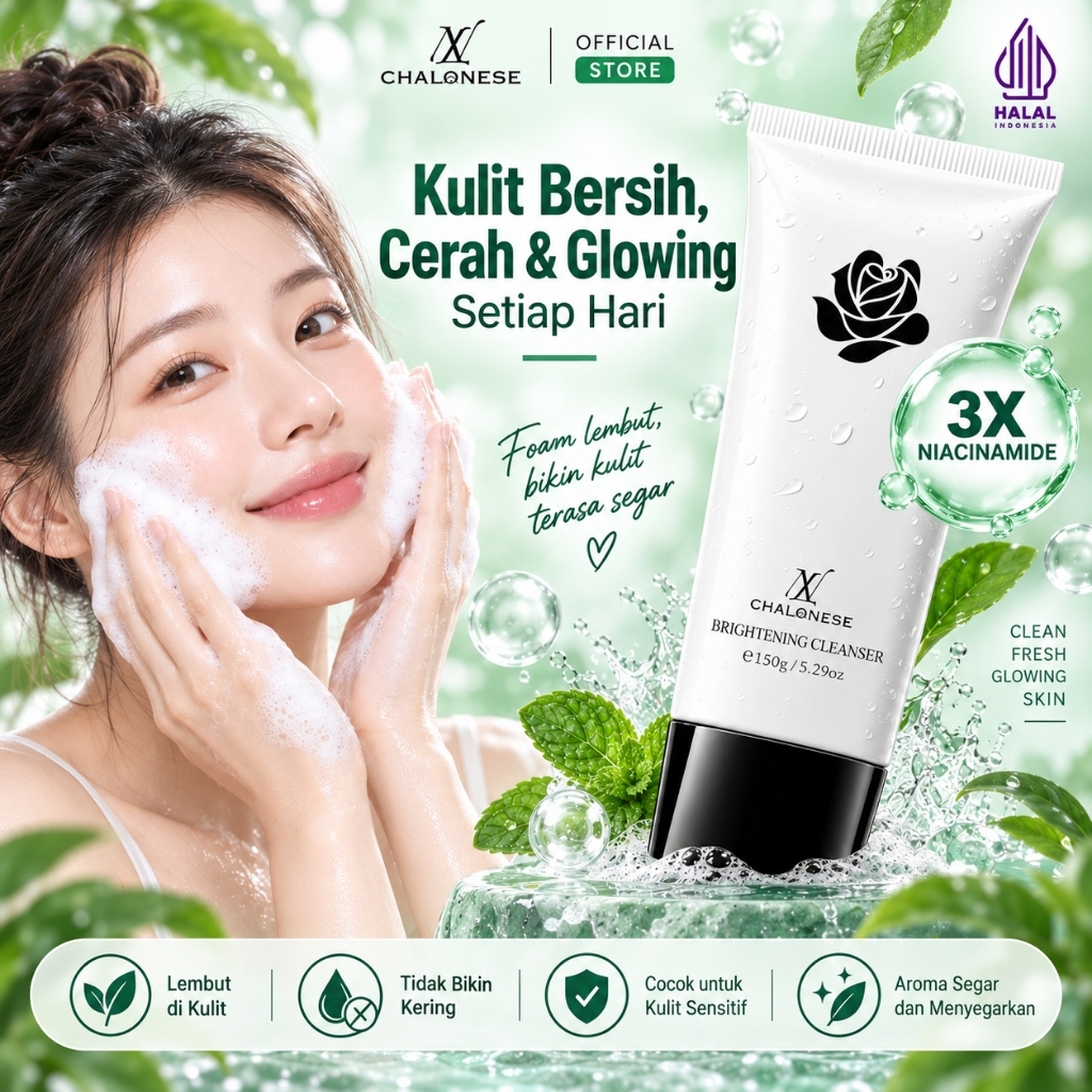 CHALONESE Facial Wash Brightening Cleanser 150g Pembersih Wajah Mencerahkan Kulit Kusam Niacinamide Pencuci Muka Glowing Pemutih Wajah Gentle