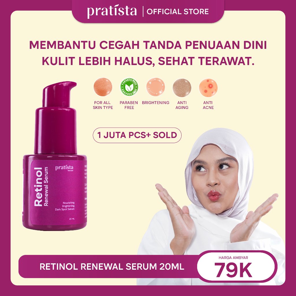 Pratista - Retinol Renewal Serum 20ml | Membantu Mencerahkan Wajah Merawat Jerawat Komedo dan Anti-Aging
