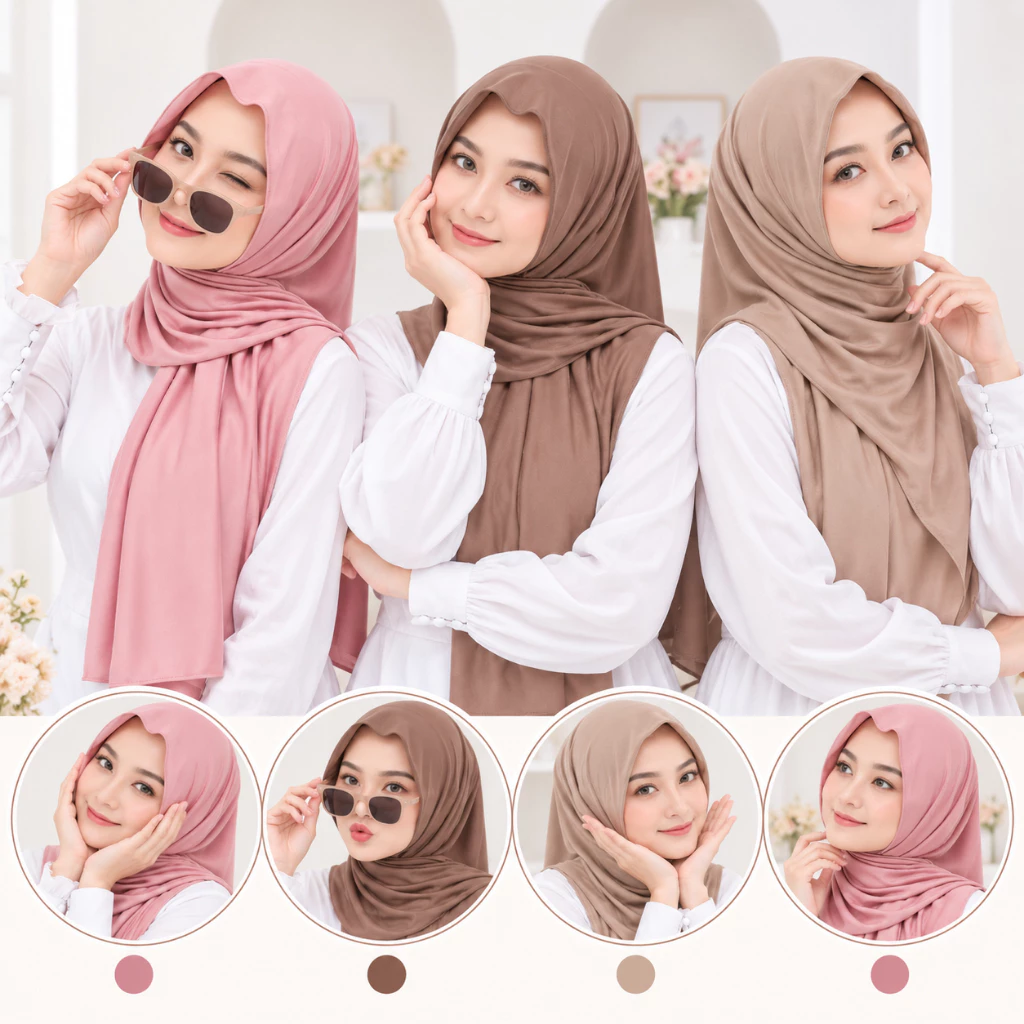 Syamsiar Hijab Jilbab Pashmina Meleyot Instan Kaos Jersey Premium Hijab Wanita Kerudung Pasmina Panjang Jilbab Jersey Langsung Pakai Praktis Lembut Jatuh Nyaman Daily Kekinian Viral