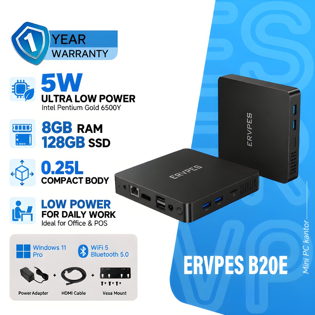 Jual ERVPES B20E Mini PC Intel Pentium Gold 6500Y 5W Hemat Daya 8GB RAM ...