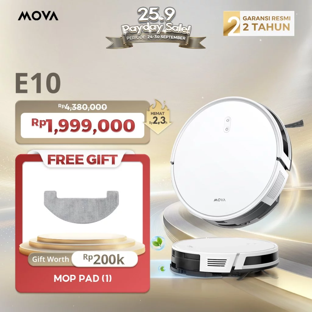 MOVA E10 Vakum Robot Otomatis 4500Pa Vacuum dan Pel Lantai Smart Mapping Anti Tabrak Vacuum Robot Vacuum Cleaner Robot Pembersih Otomatis Vakum Penyedot Debu Vakum Penghisap Debu Garansi 2 Tahun